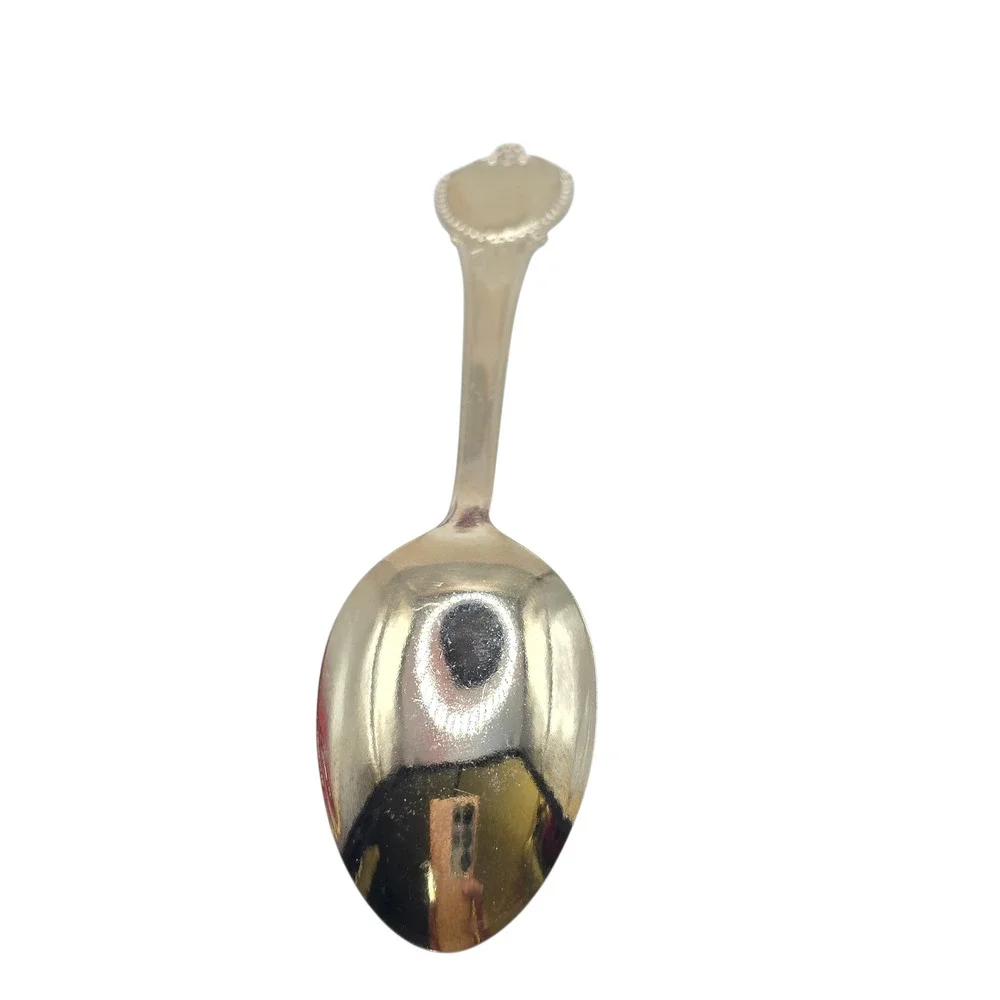 Illinois Collectors Demitasse Souvenir Spoon Silver Tone Enamel Shield Design